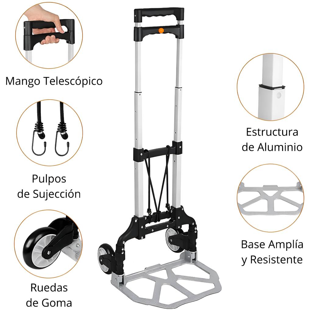 Nyana Home Foldable Aluminum Hand Truck with Rubber Wheels and Adjustable Telescopic Handle for Lightweight Transport