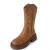 Fashion Brown Round Toe Mid Calf Shoes Woman Work Demi-season Fashion 2025 Boot Trend Gothic Cosplay New Hot Half High Boots for Women