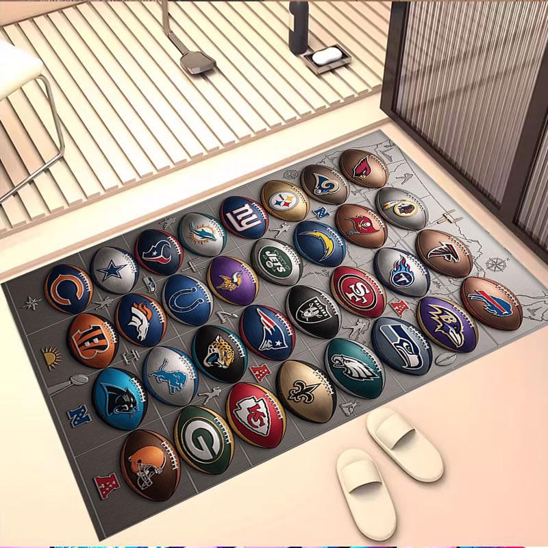 NFL Print Rug, Washable Floor Carpet, For Entryway Dorm Laundry Room Office Study, Home Decor Birthday Christmas Gift