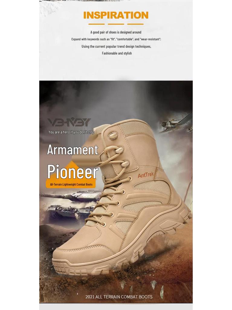 Men's Breathable Non-Slip High-Top Combat Hiking Boots, One Size Available, Adhesive Soles, In Stock