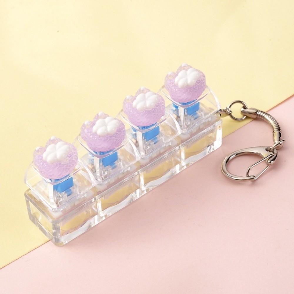 Smooth Fidget Keychain 4-Key Push Button Keychain Kawaii Reduce Pressure Toy Office Use