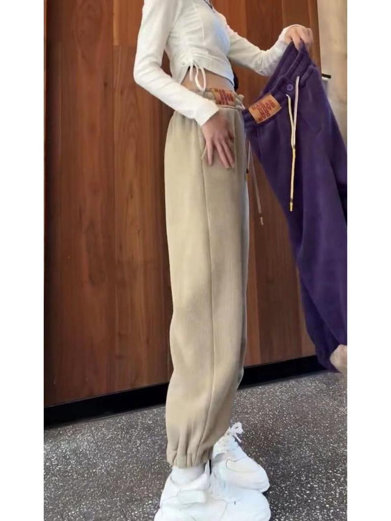 Korean Style Ladies Velvet Thickened Casual Sports Pants - Free Shipping