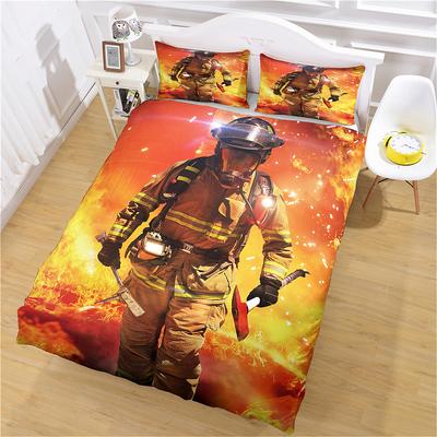 Kinderquilt 3D Feuerwehrmann Feuerwehrauto Druck Bettwäsche 3-teilig Mode Bettbezug Set für Schlafzimmer, Gästezimmer Weich Bequem