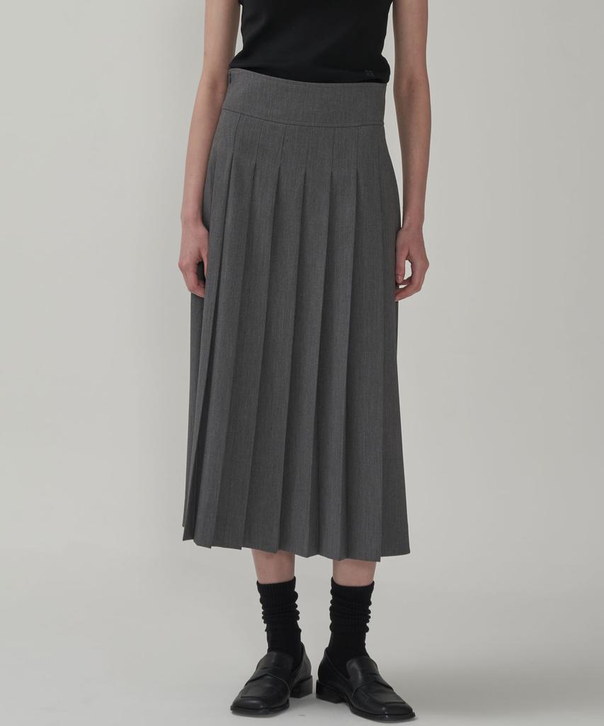 Mot Pleated Long Skirt-Gray