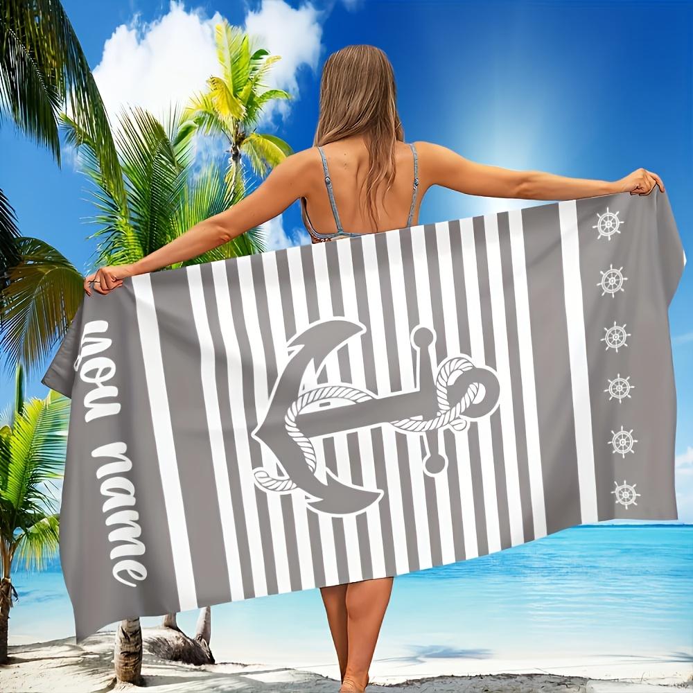 Custom Anchor Beach Towel Personalized Name Pink Striped Nautical Bath Towels 160x80cm All Season Soft Absorbent Blanket