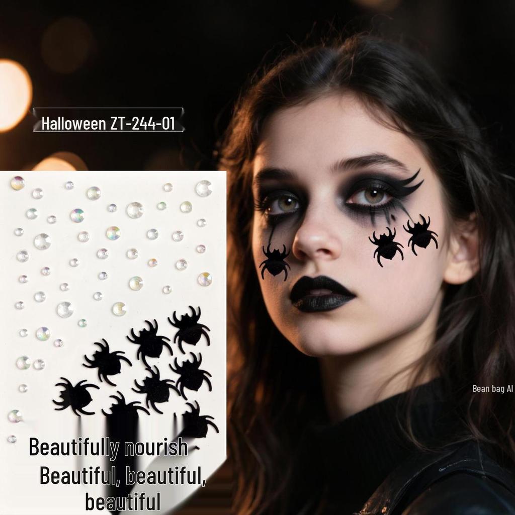 Spider Witch Rhinestone Scar Makeup In Red & Black Glitter for Halloween