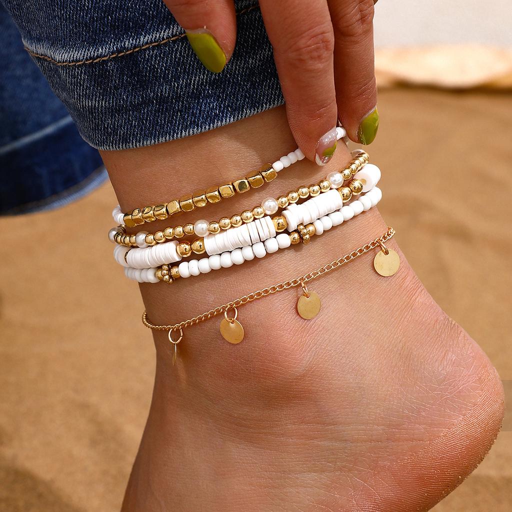 5 In 1 Bohemian Beach Stacked Beads Anklet for Ladies
