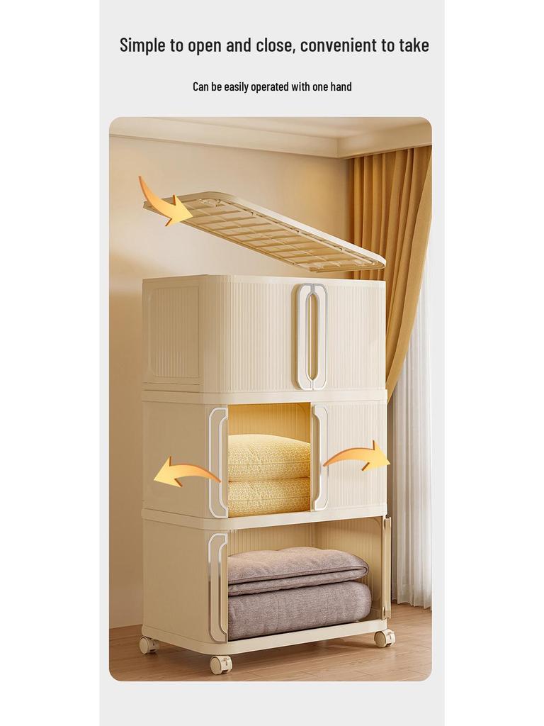 Foldable Sliding Door Cabinet with Wheels - Multi-layer Organizer for Baby Wardrobe or Snack Storage