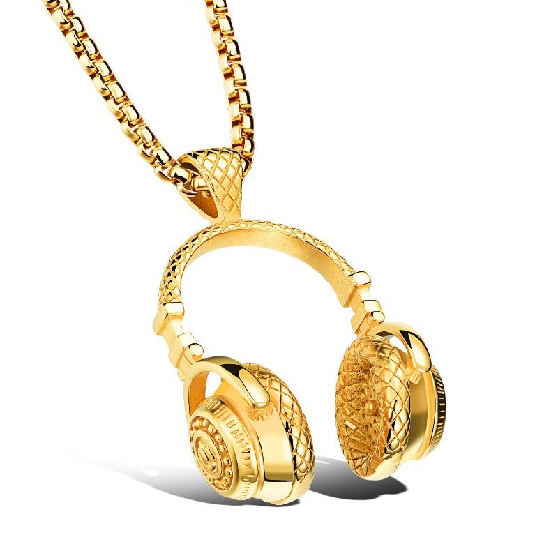 Rock Music Earphone Pendant Couple Necklace Titanium Steel Jewelry