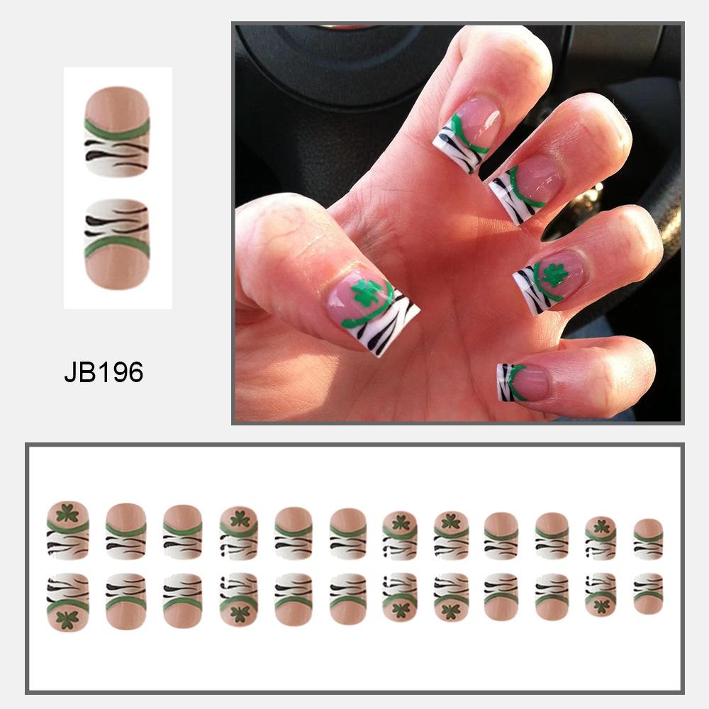 

24 шт. Накладные ногти St. Патрик трансграничный маникюр зебра клевер короткий квадратный носимый маникюр съемный маникюр