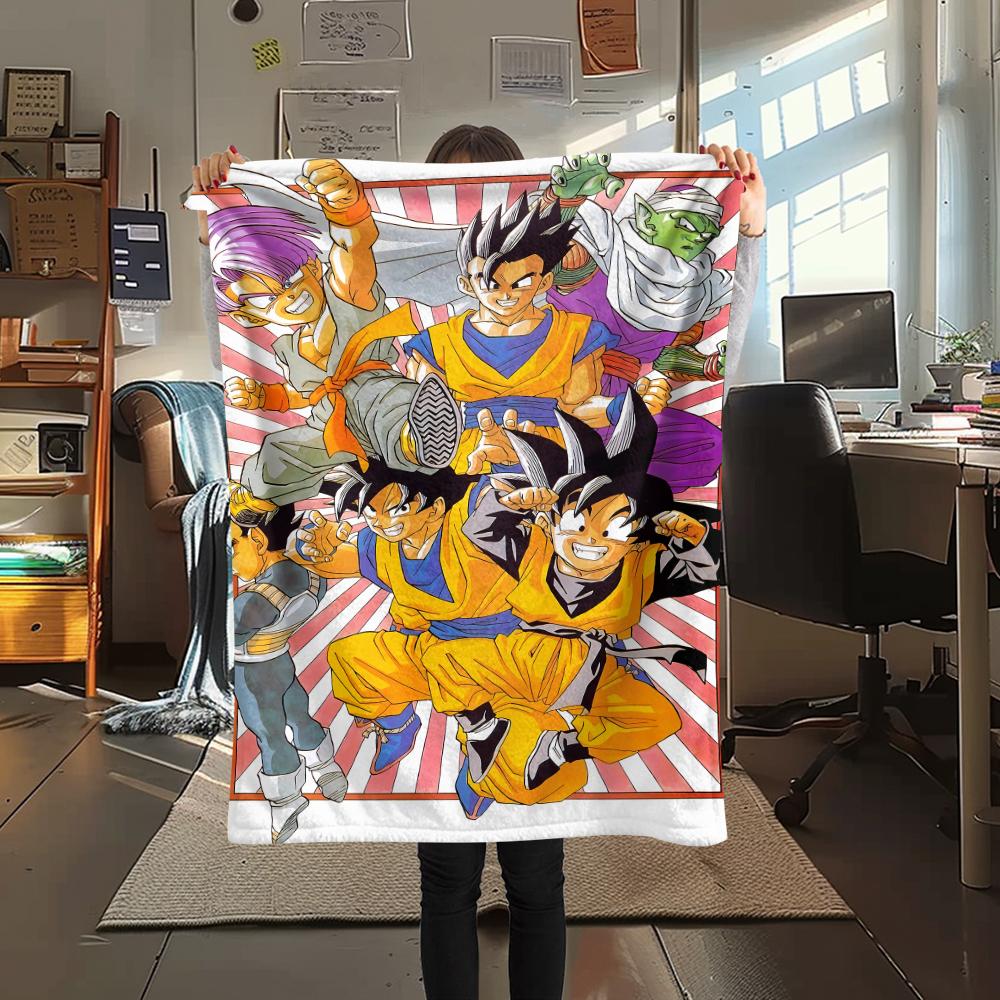 

Фланелевое одеяло с принтом персонажей Dragon Ball, Высококачественное, Удобное для всех сезонов, Декор для дома, Тепло и уют, Идеально для рождественских подарков 80cm x 120cm
