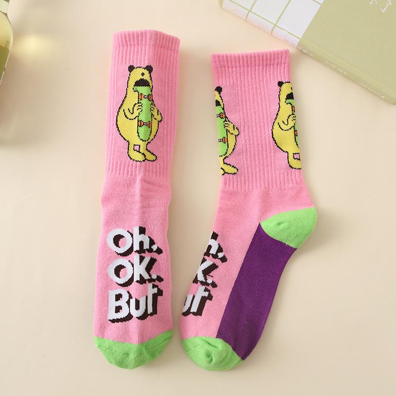 Ladies Spring Fashion Cartoon Letter Movement In Tube Cotton Socks