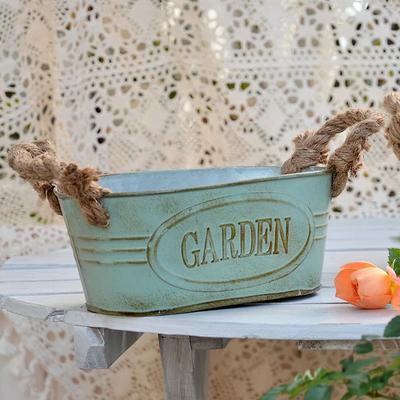 Double Handles Ellipse Iron Flower Pots Retro Style Garden Planting Tool Storage Bucket Florist Home Furnishing Vase Decoration