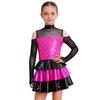 Vestido de Menina Brilhante com Lantejoulas em Camadas e Babados Ombro a Ombro Manga Longa Gola Alta Roupa de Jazz