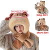 Earmuff 3 in 1 Capybara Hat Scarf Set Panda Warm Furry Scarf Cap Set Fluffy Thickened Cartoon Plush Hat Girls