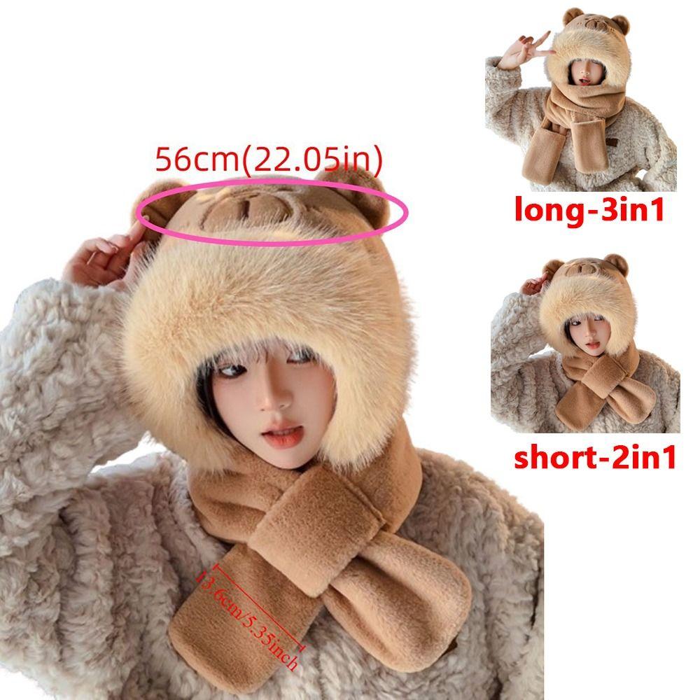 Earmuff 3 in 1 Capybara Hat Scarf Set Panda Warm Furry Scarf Cap Set Fluffy Thickened Cartoon Plush Hat Girls