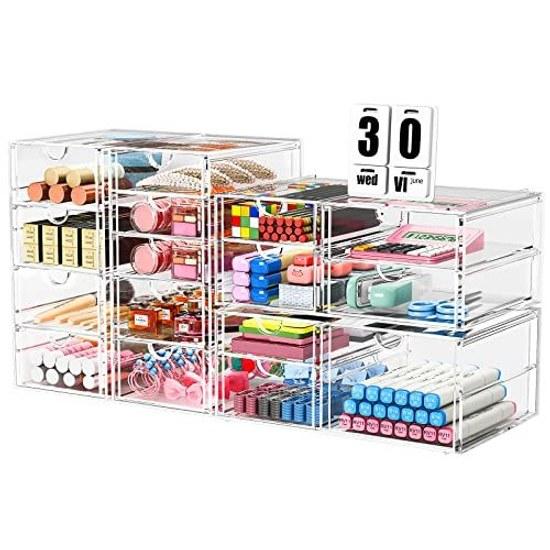 Caktraie makeup storage box 4 piece set 16 drawers transparent