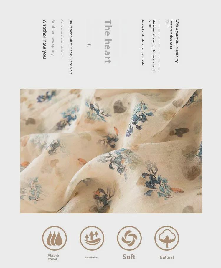 Sommerliches Ramie-Leinenhemd mit Blumenmuster und Ohrkragen