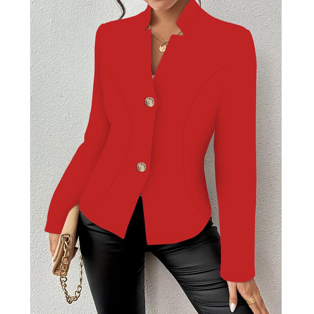 Damen Casual Einfarbig Slim Fit Zwei-Knopf-Kragen mit fehlenden Ecken Langärmliger Sakko
