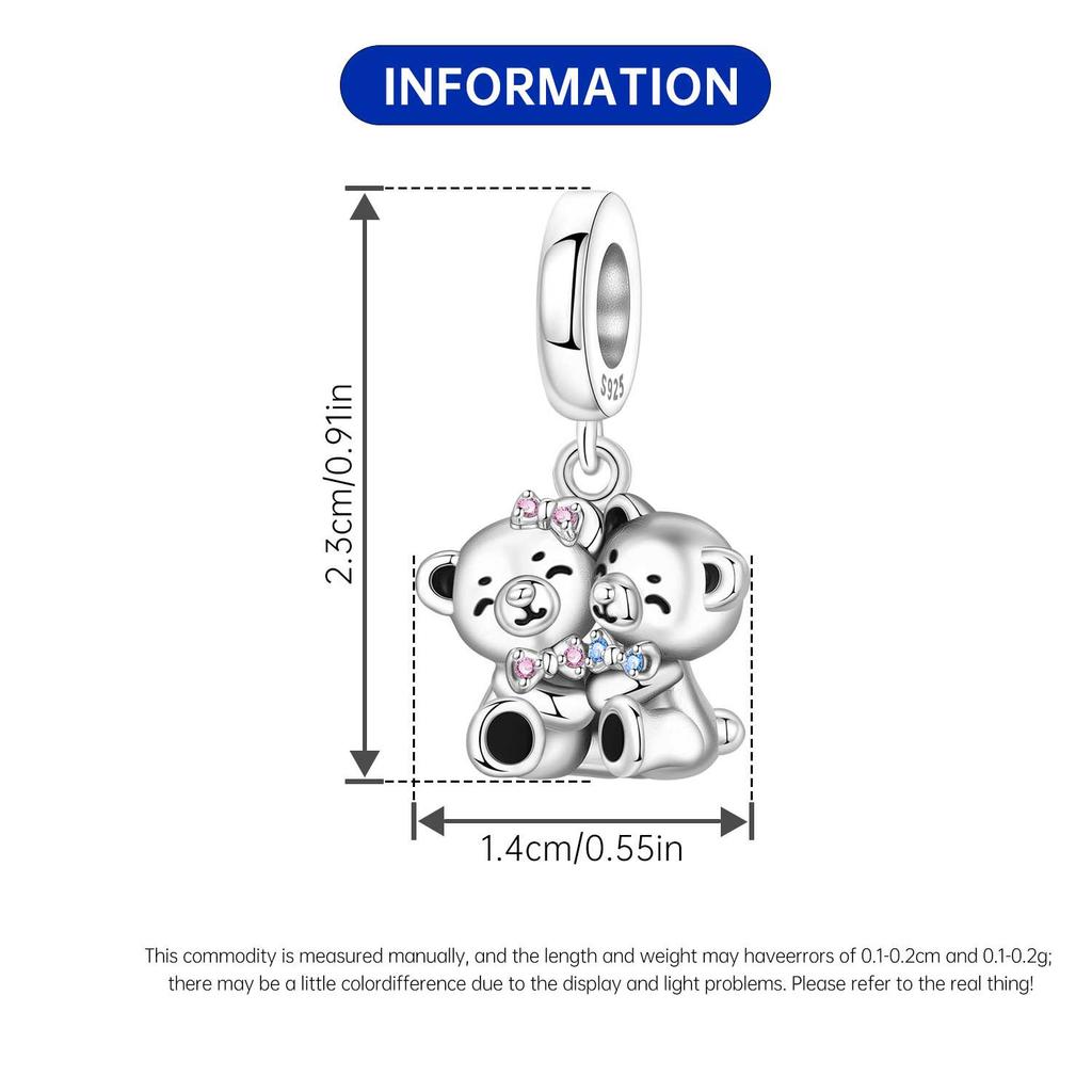 Orstarry 925 Silver Little Bear Pendant Beads Charm Bracelet Jewelry DIY Gifts for Party Animal Lovers
