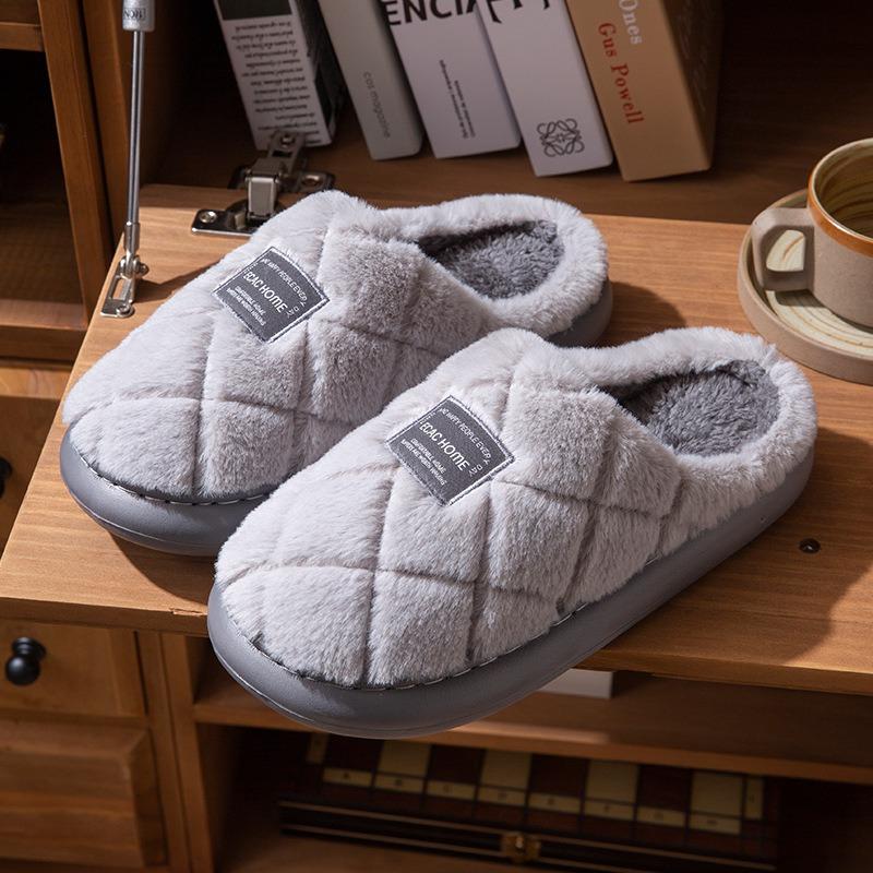 Men's Cotton Slippers Winter New Velvet Warm Non-slip Home Home Thick Bottom Outer Wear Couple Cotton Drag Women