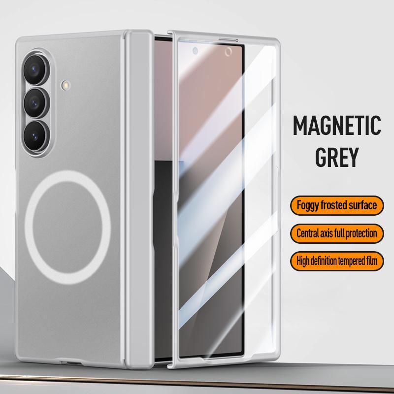 For Samsung Galaxy Z Fold7 Screen Protect Film Magnetic Electroplated Matte Phone Case For Magsafe Middle Hinge Shockproof Cover