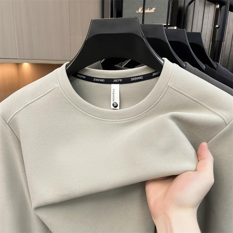 Spring And Autumn German Velvet Long Sleeve Sweater Men'S Crew Neck Fashion Casual Interior Bottom Shirt Top Men'S