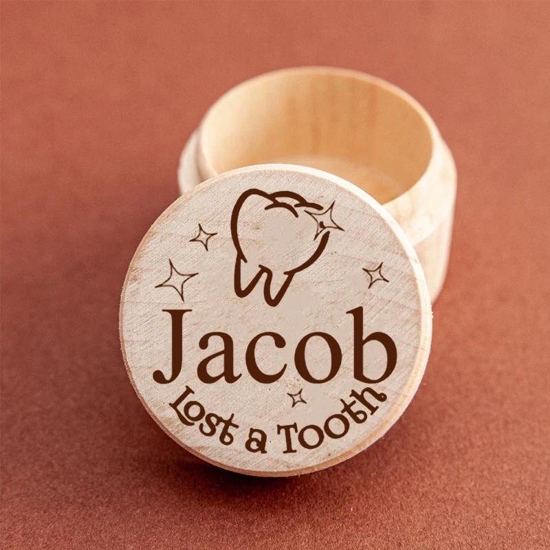 1PCS Free Personalized Tooth Fairy Wooden Box Round Tooth Fairy Holder Birthday Gift for Girls Boys Name Milk Tooth And Curl Box