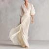 Abito Maxi da Donna con Scollo a V e Maniche a Palloncino, Vestibilità Aderente, Vita Alta, Elegante, Wrap, Lungo