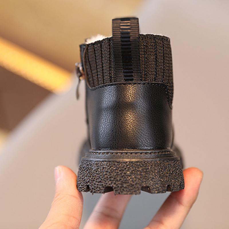 Bottes courtes chaudes en coton épais et velours pour enfants, automne et hiver, style britannique, pour garçons et filles