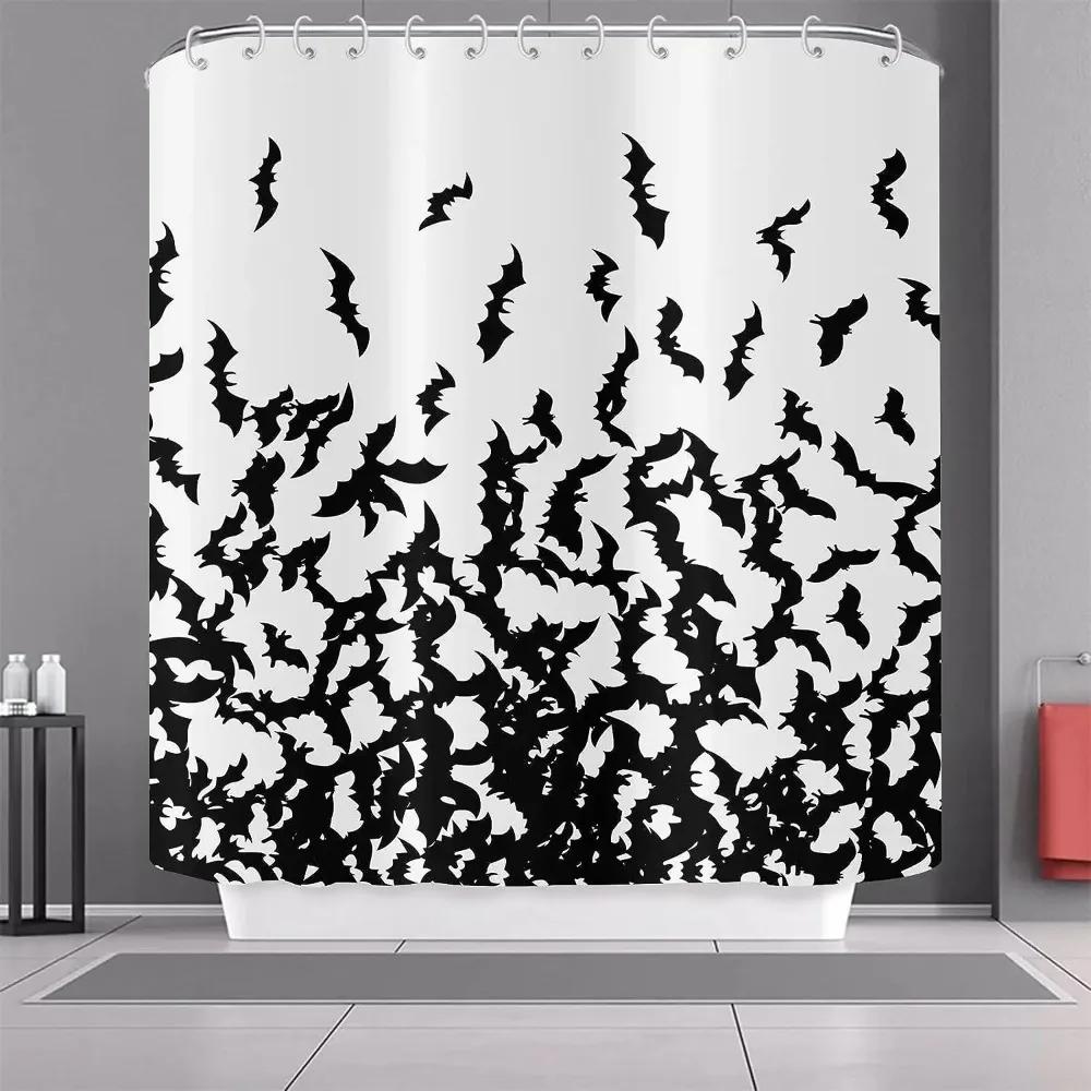 Perdea de duș de Halloween Liliac Negru Model Înfricoșător de Halloween Perdea de Duș Înfricoșător Liliac Perdea de Baie Decor Baie cu Cârlige