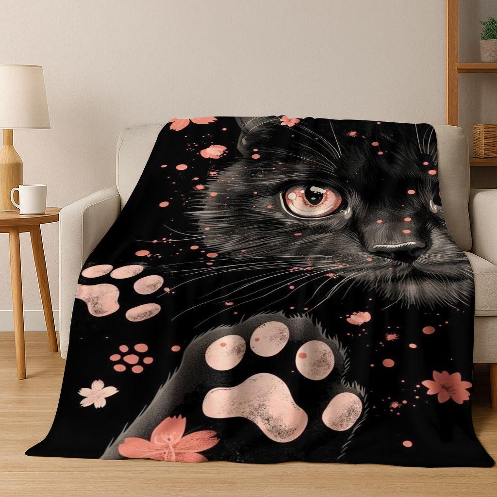 2026 Nová Roztomilá Kočka Koťátko Mňau Kreslená Flísová Přikrývka, Útulná Měkká Plédová Přikrývka pro Domov Ložnici Postel Pohovku Piknikový Potah Dětský Dárek