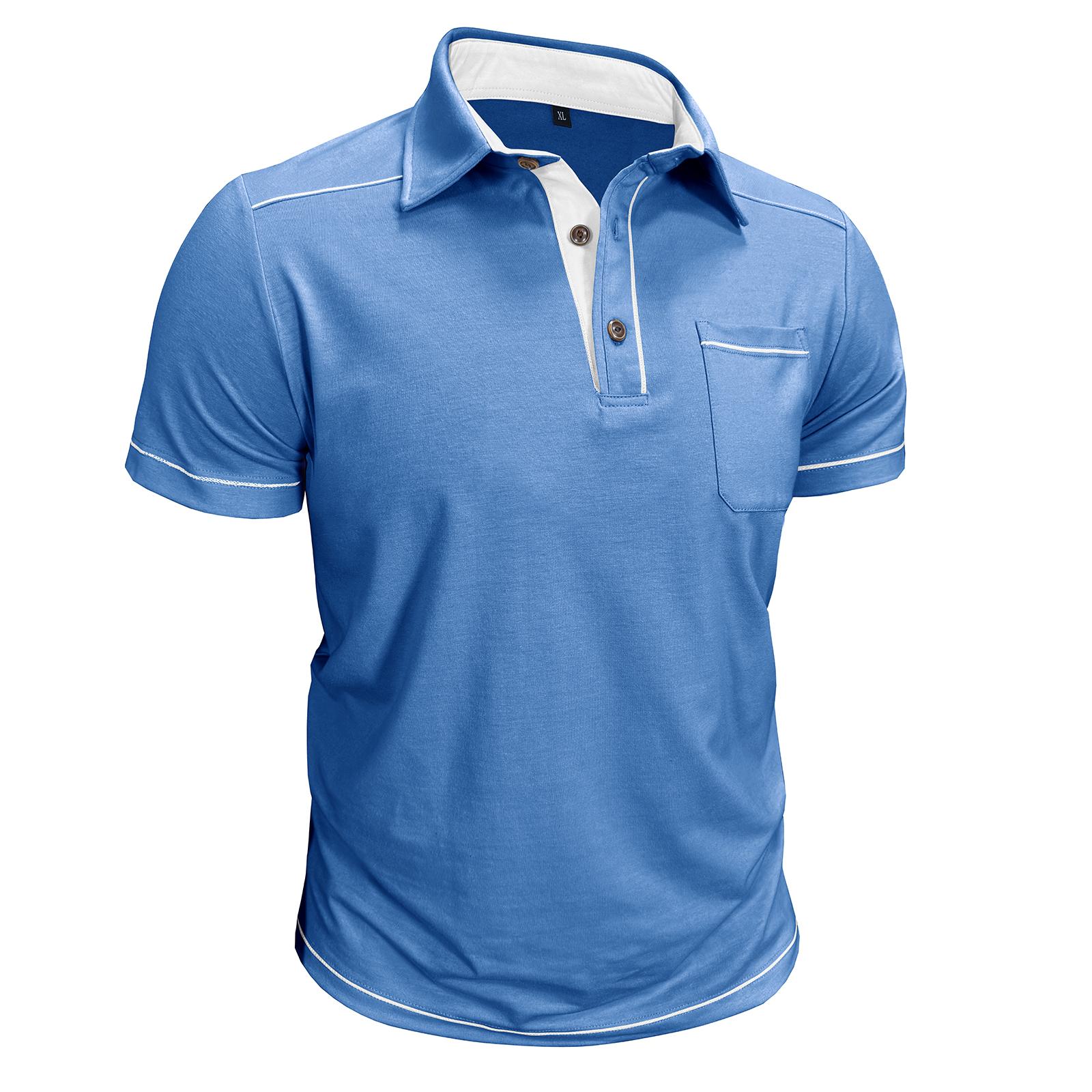 

Men s Summer Contrast Shirt Business Casual Lapel Pocket Short Sleeve T-Shirt S