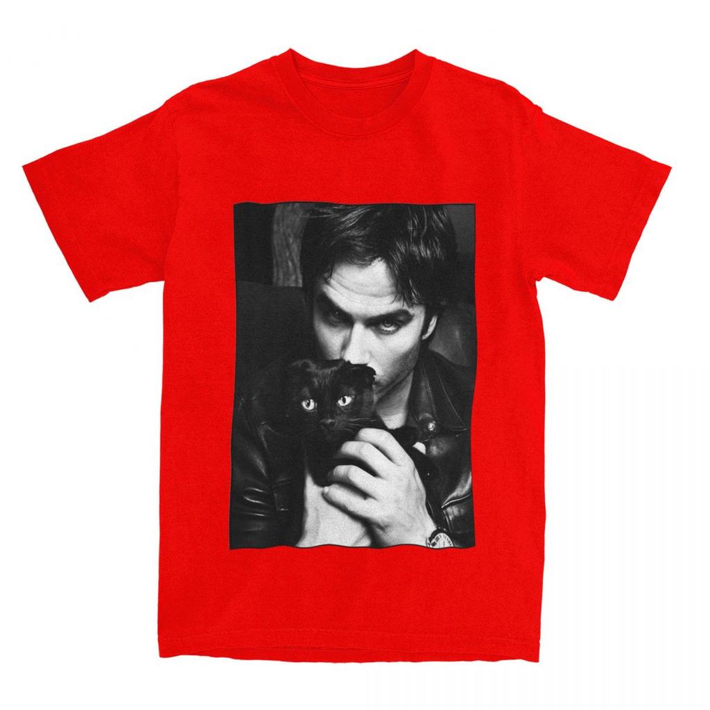 Ian Somerhalder Magliette da Uomo Damon Salvatore Vampiro Maglietta Unica Manica Corta Girocollo Magliette Abbigliamento Puro Cotone
