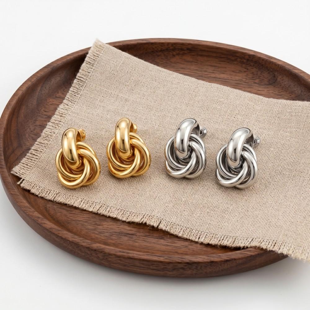 Twists Gold Silver Color Knot Hoop Korean Earrings for Women Shiny Plating Trendy Earring Butterfly Stud Cute Daily Jewelry