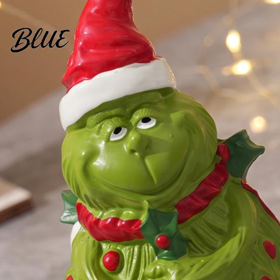 Christmas Elf Ornaments Green Monsters Ornament with Santa Hat And Scarf, Resin Frog Outdoor Garden Statues Figurine for Home Decoration, Landscaping
