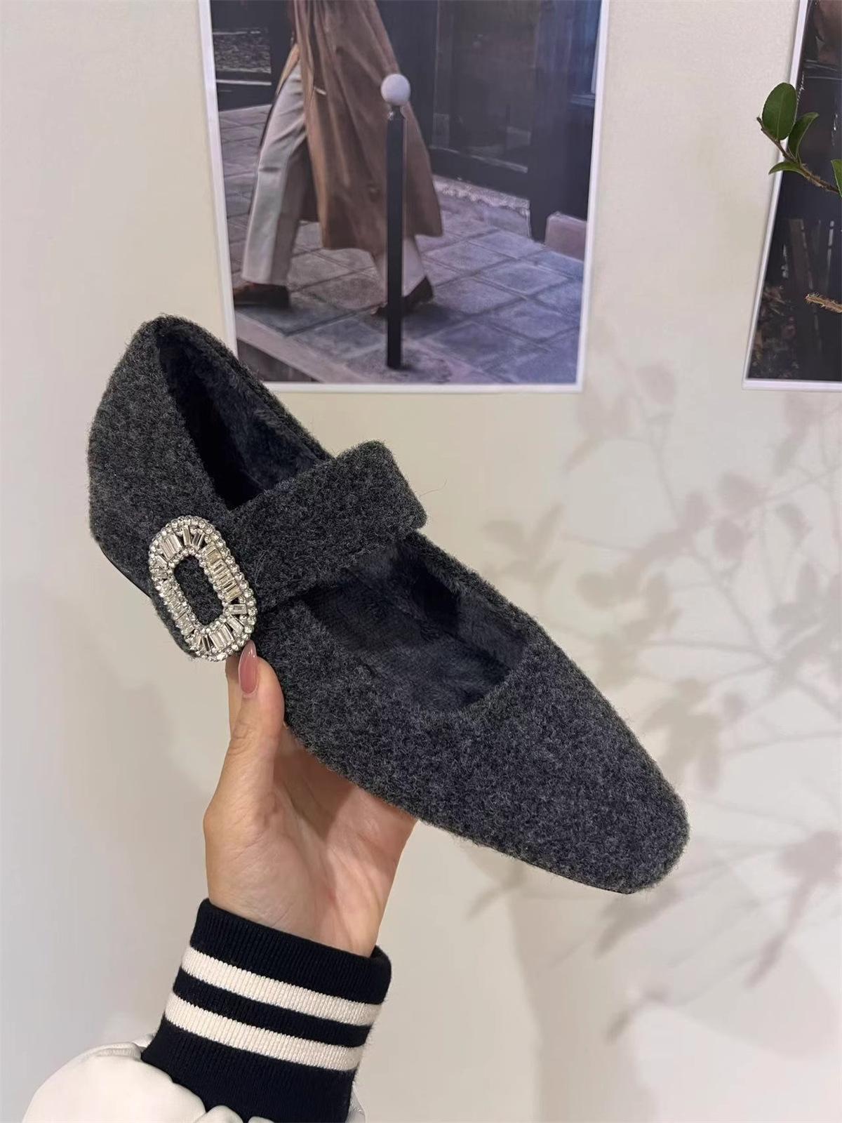 

Французские туфли Мэри Джейн на высоком каблуке, пушистые туфли, женская обувь для юбок, вечерние туфли, флис, стразы, одинарные туфли 40