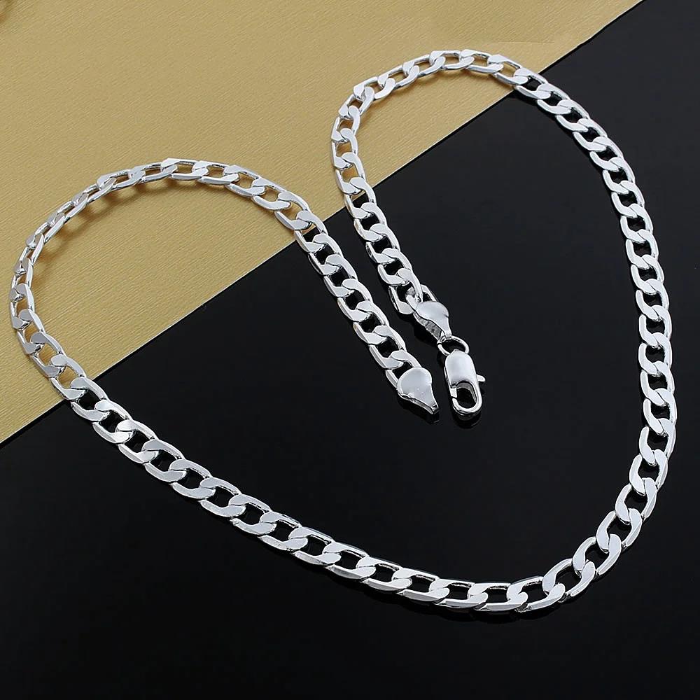 925 Sterling Silver Classic 8mm geometry Necklace chain for woman Men charm fashion wedding party Jewelry Holiday gifts