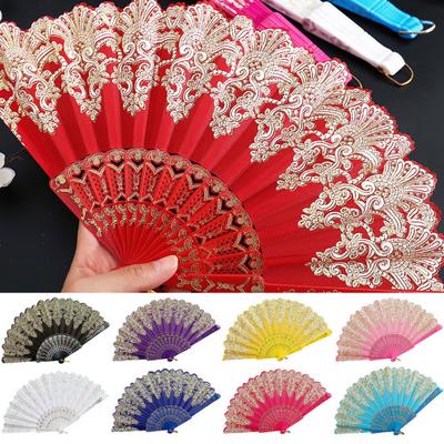 Folding Fan with Hanging Ring Smooth Opening Comfortable Grip Clear Pattern Chinese Style Fabric Folding Fan School Supply