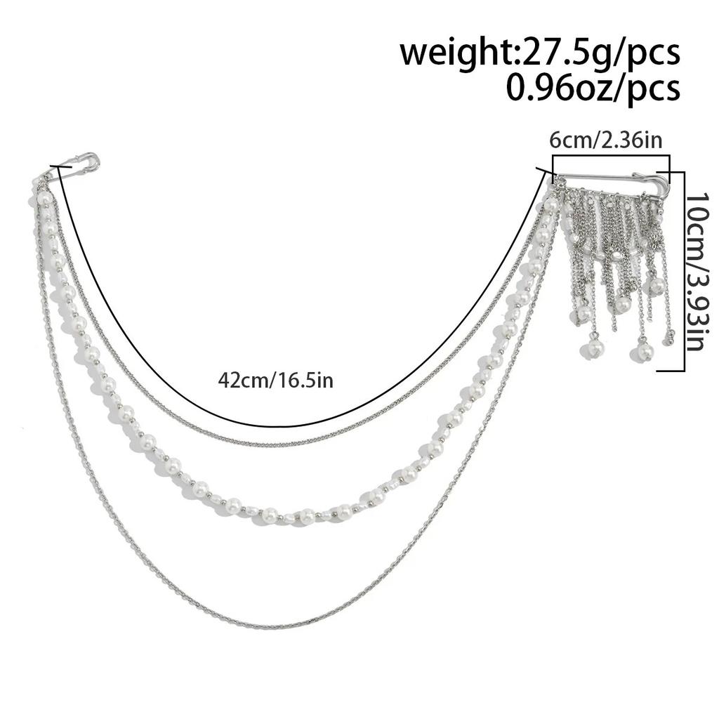Personalized Chic Style Imitation Pearl Chain Tassel Brooches for Women Fashion Light Luxury Pearl Bead Brooch Suit Pin Accessor