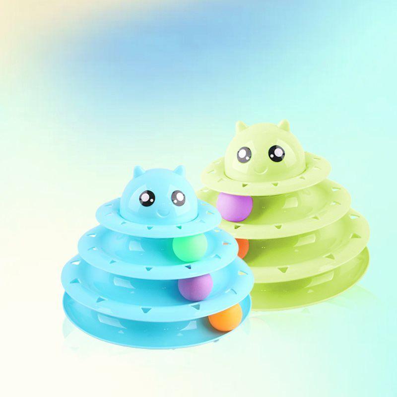 

Cat Turntable Pet Cat Toy Cat Interactive Game Puzzle Track Plate Funny Cat Three-Layer Cat Turntable Pet Supplies Yellow-Green