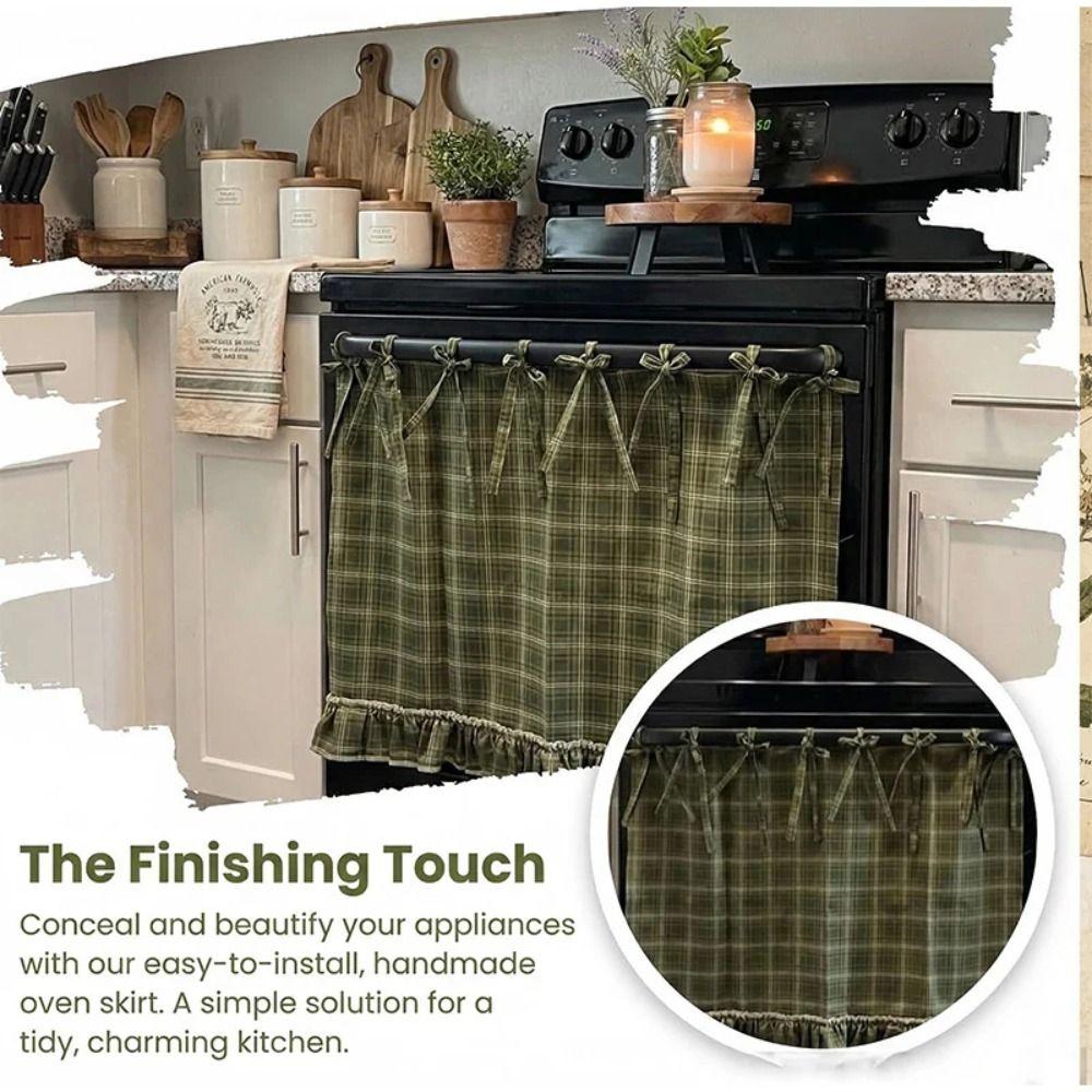 Heat-Resistant Oven Door Curtain Ruffle Trim Oven Cover Stove Cover Skirt Cottage Kitchen