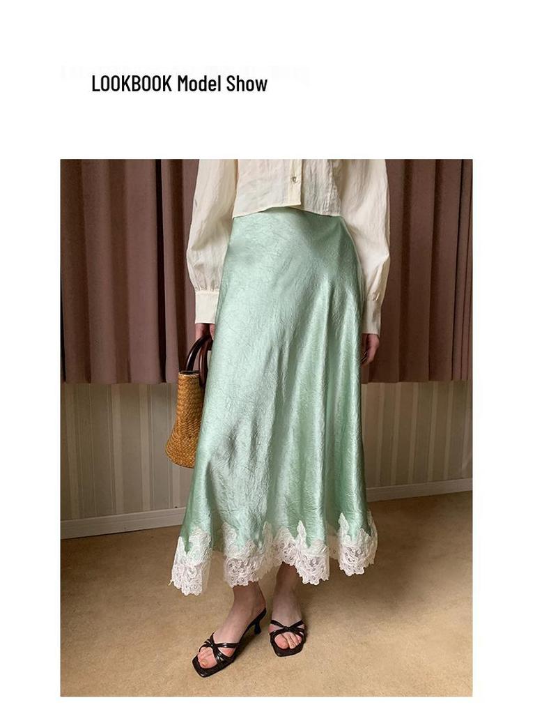 Interpret Beauty Elegant French Satin Midi Skirt for Women - Spring 2025 Collection C3582