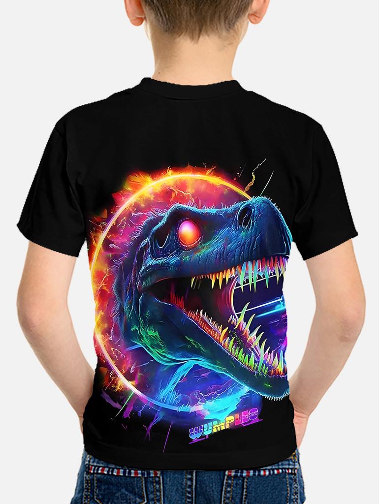 Kinderbekleidung Koreanische Kinderkleidung Dinosaurier in Neon Kinder Frühlingskleidung Oberteile Kurzarm Kinder T-Shirt Oberteil Hemden