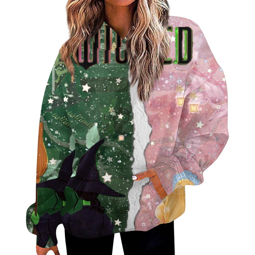 Women's Casual Fashion Witch Print Long-Sleeve Hooded Sweatshirt With Pockets