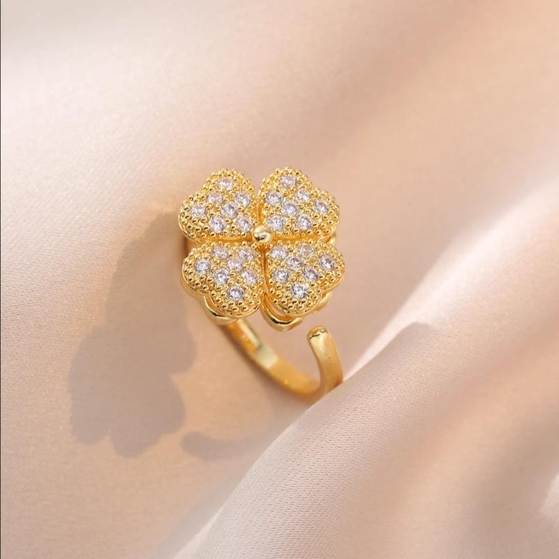1 Stück neuer Mode drehbarer vierblättriger Zirkon offener verstellbarer Ring Luxus Nischendesign High-End Sinn für Schmuck