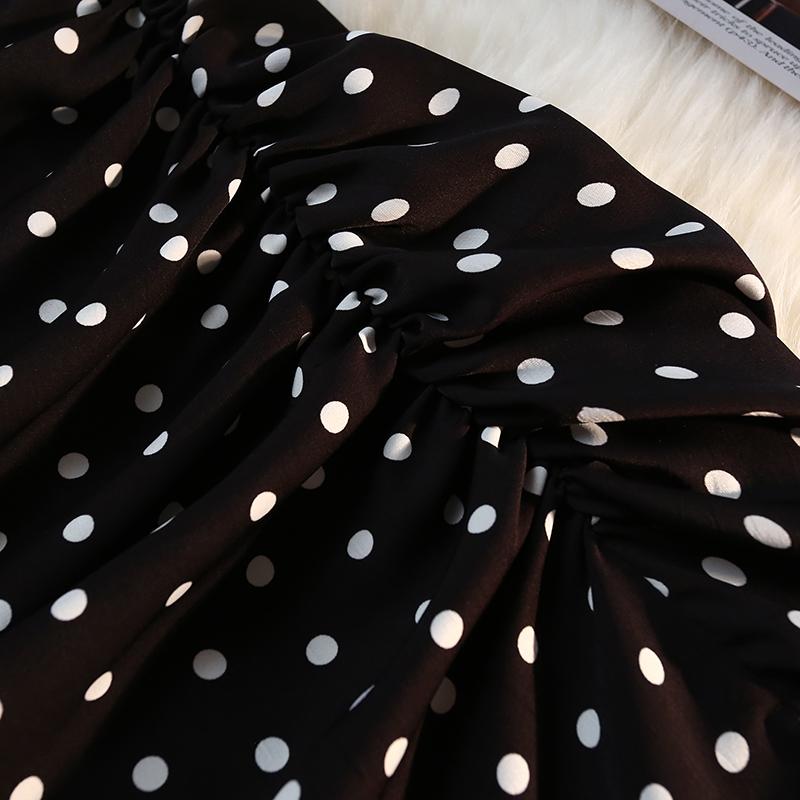 Sexy Vintage Pokal Dot Print Trumpet Midi Skirt Women Back Elastic Band Side Split Ruffles Long Black Skirts
