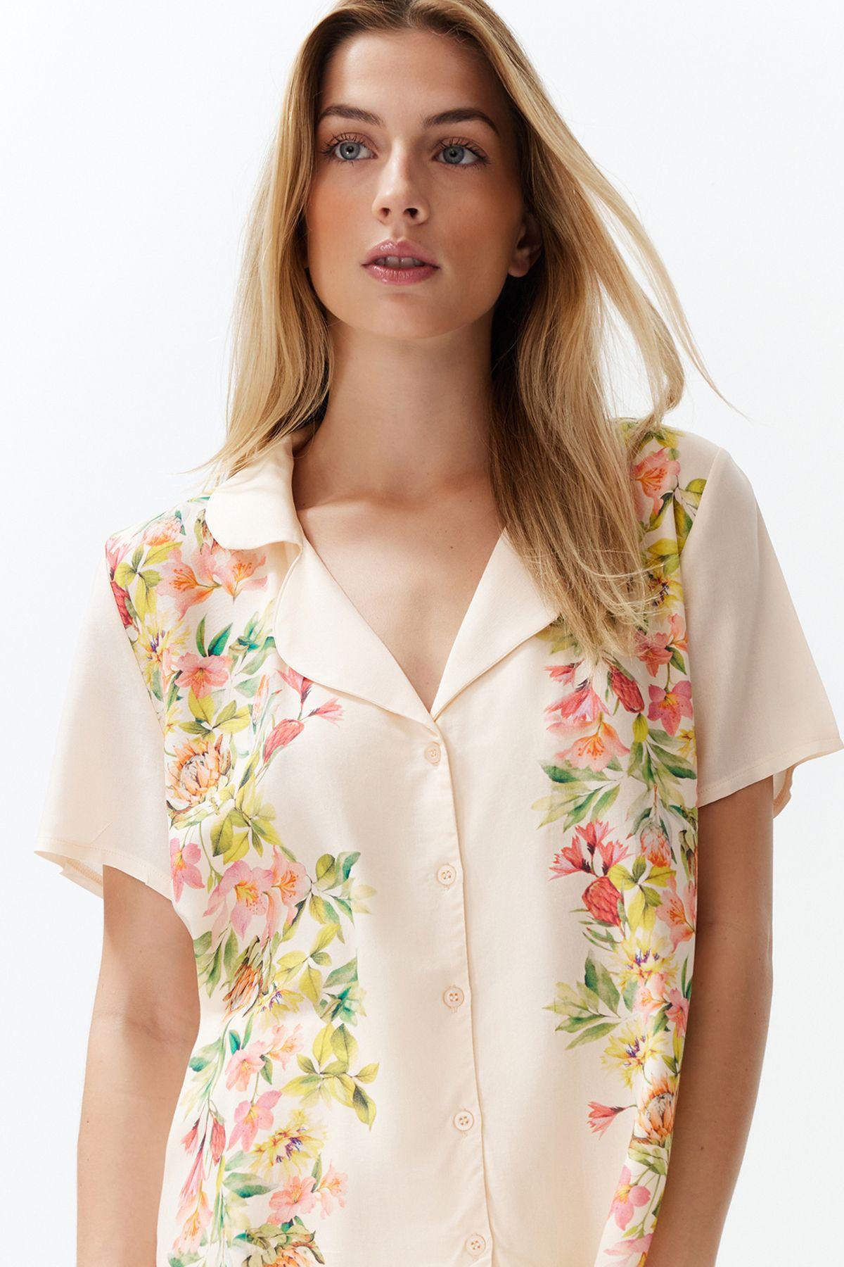 

Women s Style Pajama Set Ecru Floral Viscose Woven Pajama Set XS