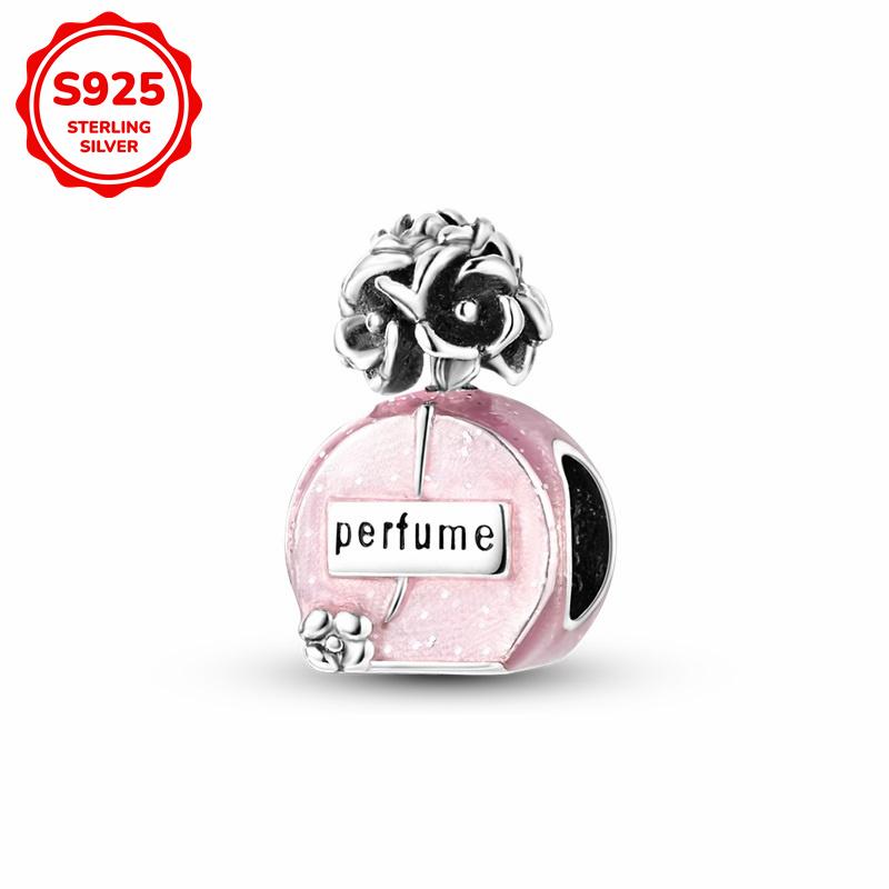 925 Silver Pink Cute Lovely Butterfly Perfume Girl Charms Beads Fit Bracelet DIY Making For Woman Jewelry