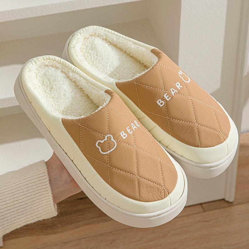 Down cotton slippers autumn and winter indoor home thick bottom velvet warm couple outside shoes